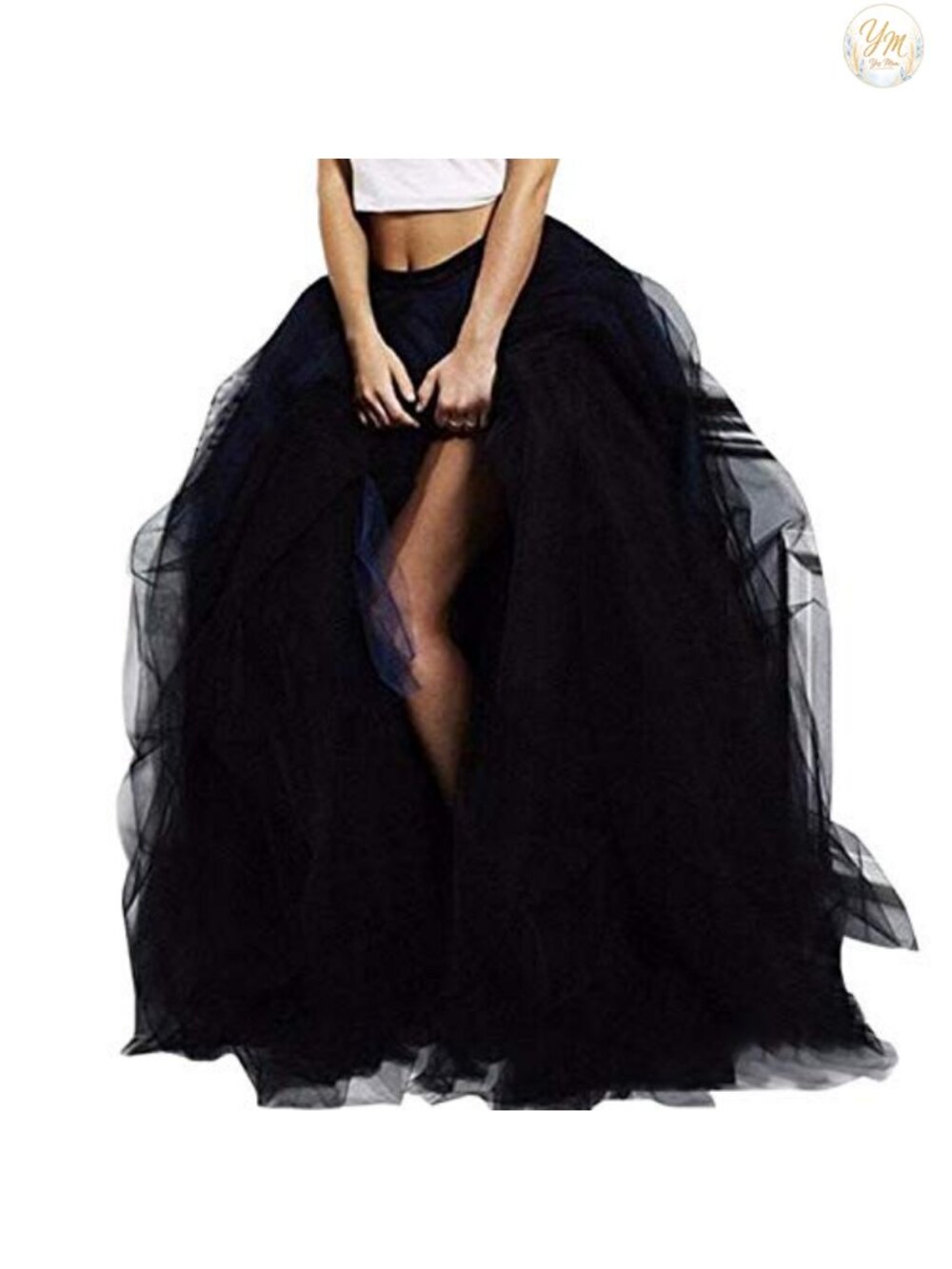 WDPL Tulle Maxi Slit Bustle Skirt Special Occasion Layered
